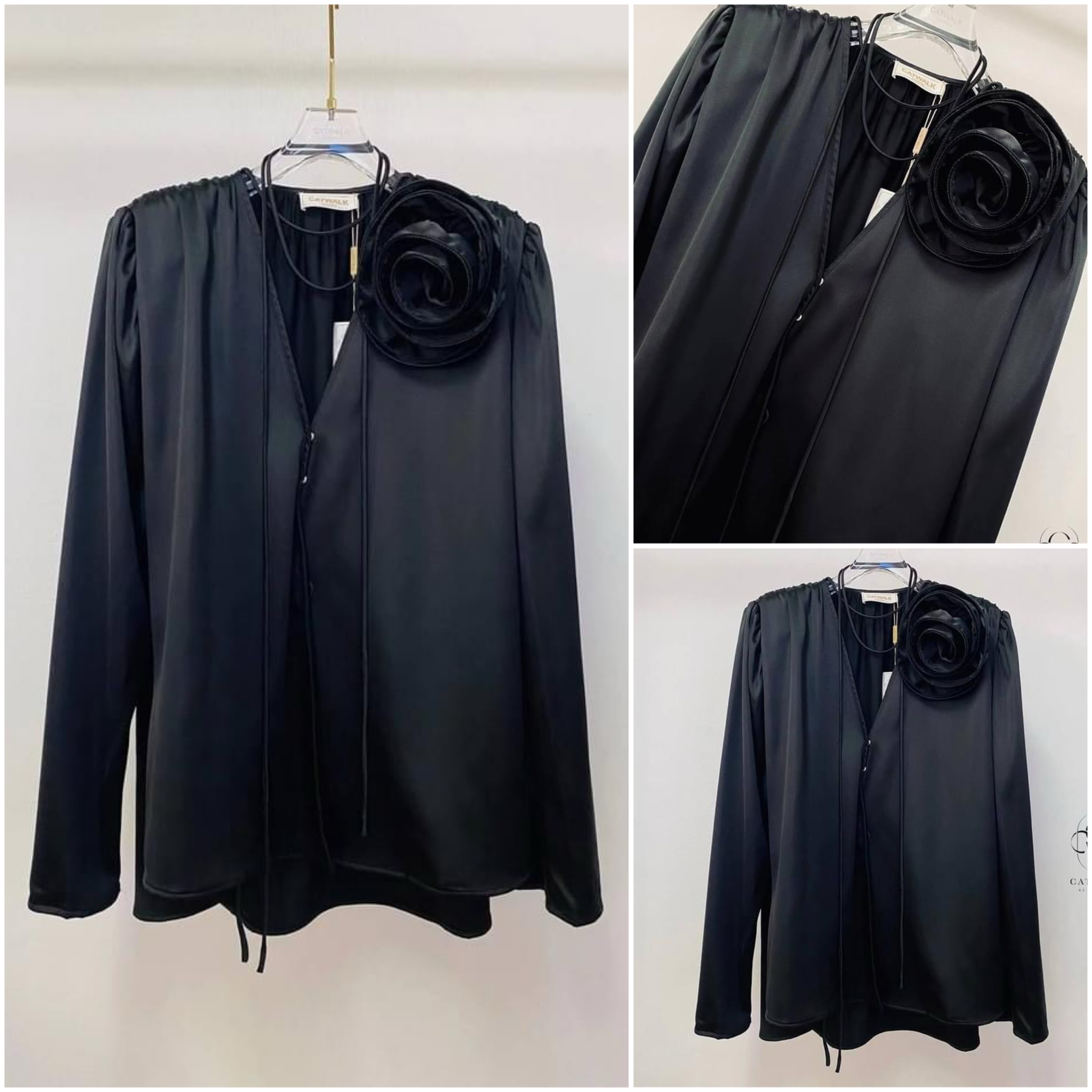 เสื้อผ้าซาตินป้ายหน้า+เข็มกลัดดอกกุหลาบ เนื้อผ้าซาตินเกรดเอ ใส่สบาย : สินค้าคุณภาพ (พร้อมส่ง)