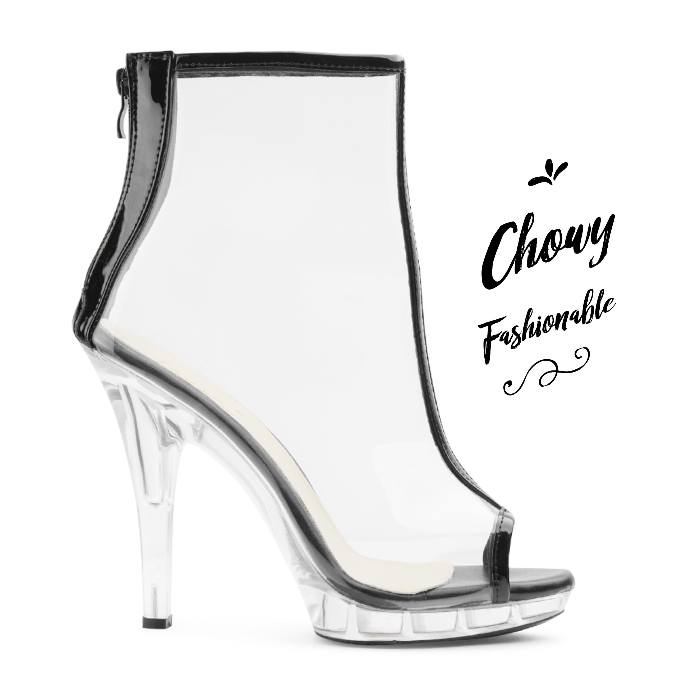 รองเท้าไซส์ใหญ่ 44 ส้นสูงไซส์ใหญ่ Transparent รองเท้าแก้วไซส์ใหญ่ PU ใส CHOWY KR1051BL13