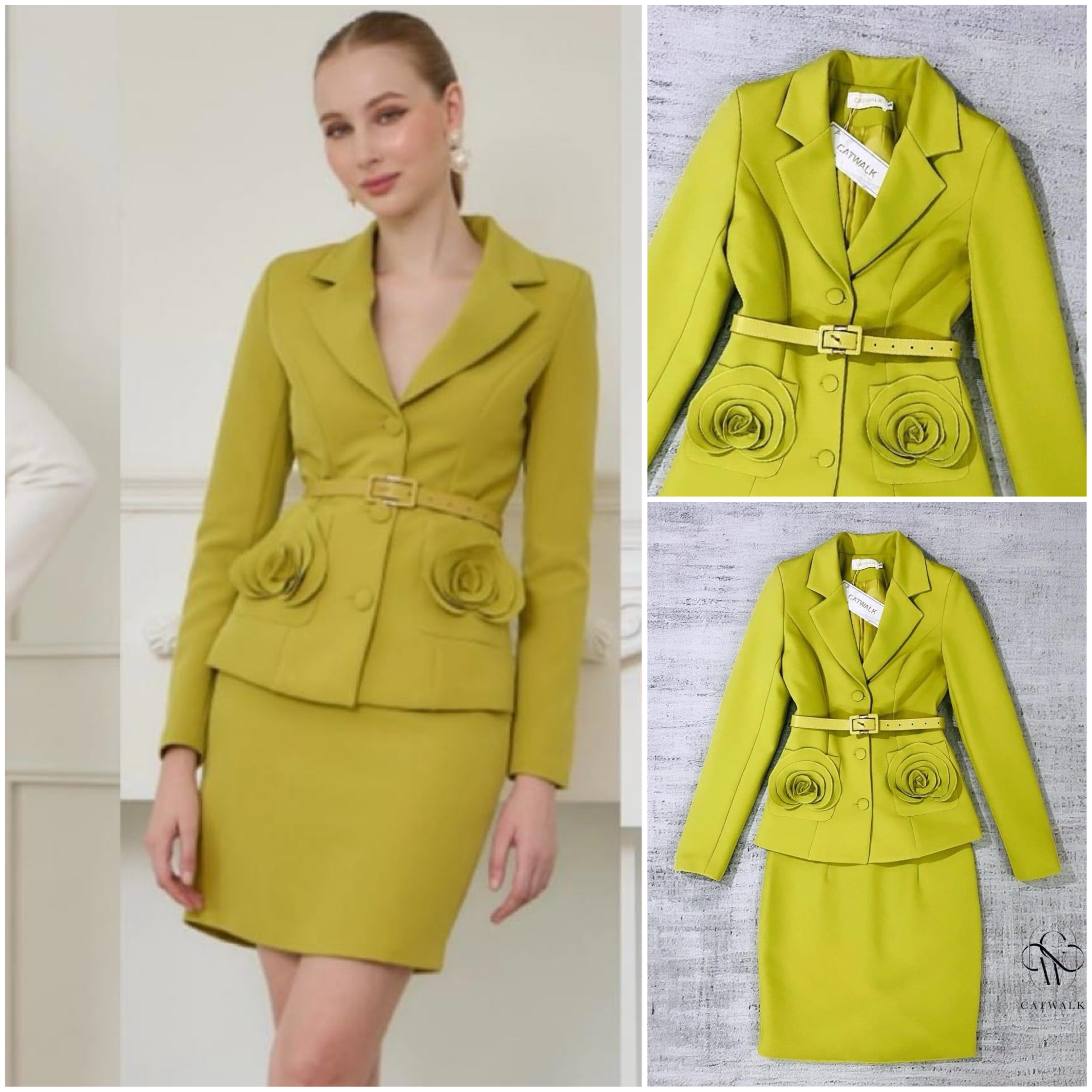 เซต Blazer กระเป๋า แต่งดอกไม้+เข็มขัด+กระโปรง คุ้มมากได้ถึง 3 ชิ้น เนื้อผ้าเกรดเอ ผ้าสวยรีดง่ายใส่สบาย ใส่สบาย : สินค้าคุณภาพ (พร้อมส่ง)