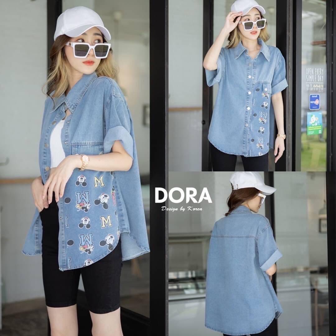 เสื้อยีนแขนสั้น พิมลายมิกกี้ ผ้ายีนไม่แข็งใส่สบายๆ : สินค้าคุณภาพ (พร้อมส่ง)