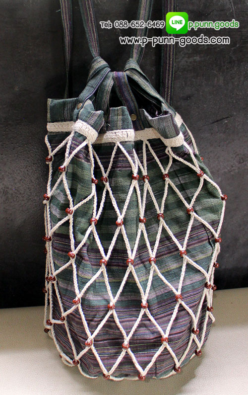 กระเป๋าเป้ผ้าฝ้าย เมคราเม่เชือกคอตต้อน