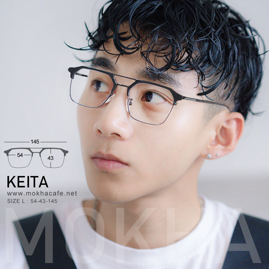 KEITA - black silver กรอบแว่นวินเทจ แว่นตาทรงเหลี่ยม DoubleBridge กว้าง 145 มม. (sizeL)