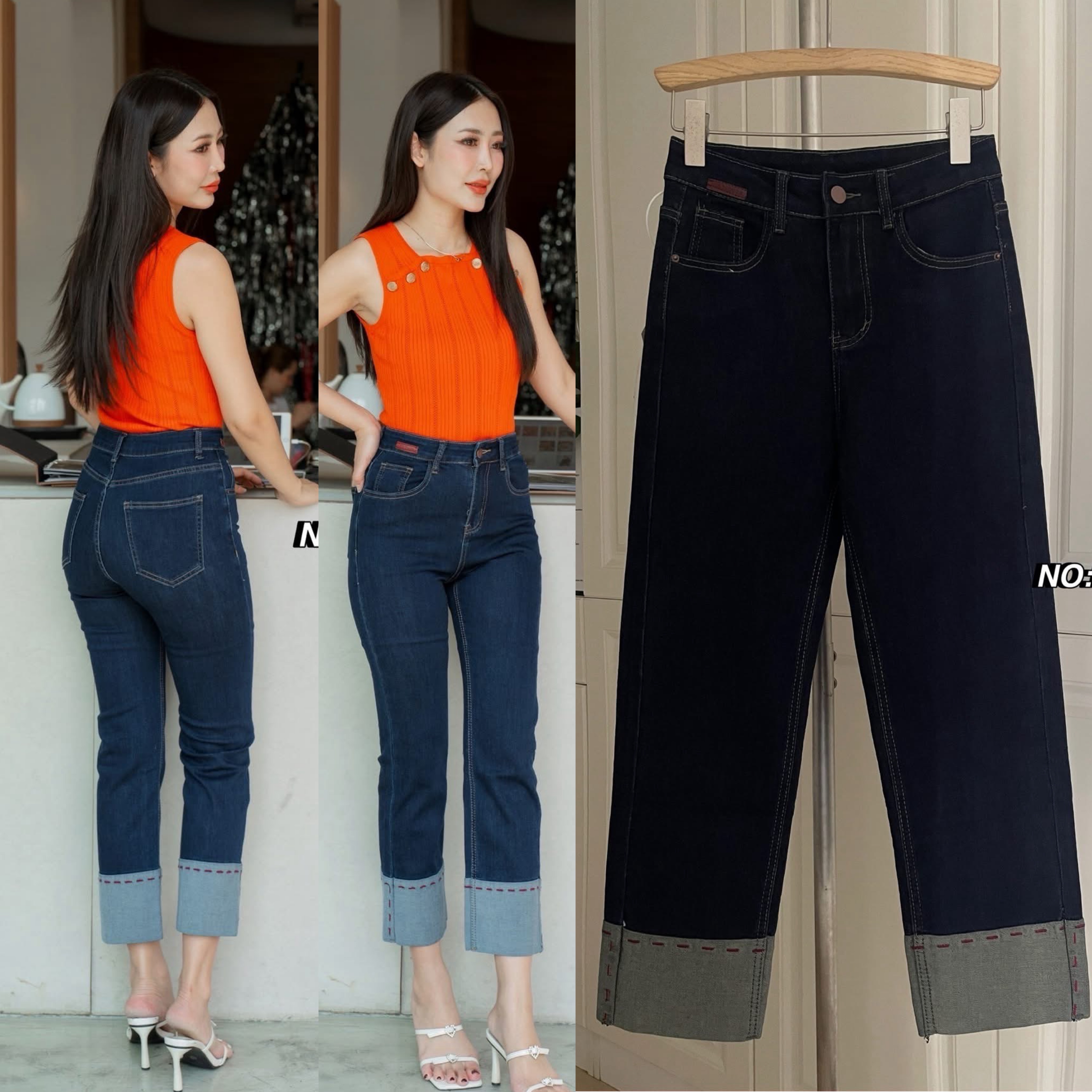 กางเกงยีนส์ทรงกระบอกเล็ก ปลายขาตัดต่อผ้า two tone style !!! ใส่น่ารักมากๆค่า สวยฮิตสุดๆ ฟอกสีสวยมาก เก็บทรงเป๊ะ ดูมีเชฟสุดๆ ใส่สบาย : สินค้าคุณภาพ (พร้อมส่ง)