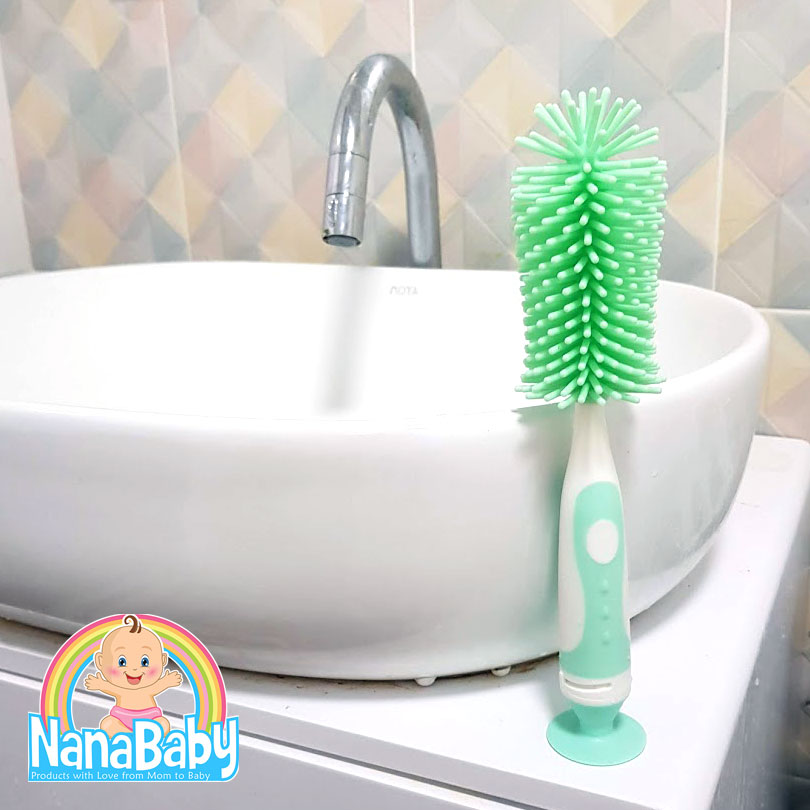 แปรงล้างขวดนมซิลิโคน 360 องศา พร้อมแปรงล้างจุกนมเก็บในด้ามจับ วางตั้งได้