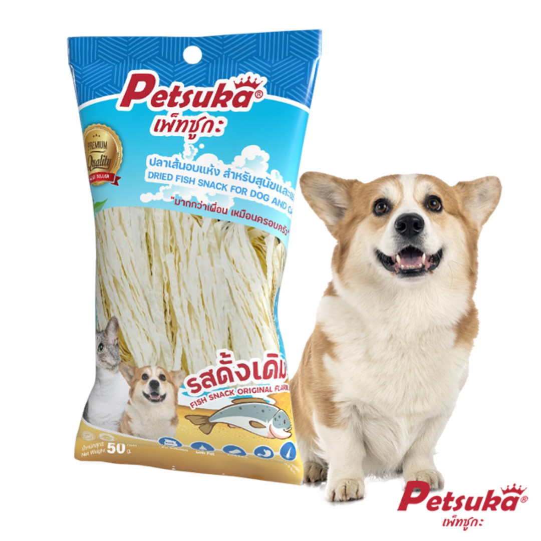 ปลาเส้นสัตว์เลี้ยง เพ็ทซูกะ รสปลาสูตรดั้งเดิม สำหรับสุนัขและแมว ขนาด 50 กรัม