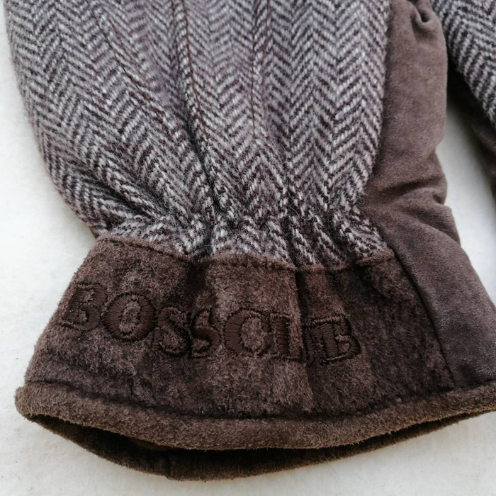 ถุงมือชาย ผ้าขนสัตว์ หนังกลับแท้