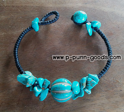 ข้อมือเชือกเทียนถักหินเทอร์ควอยส์ จี้หินเทอร์ควอยส์เม็ดมะยม