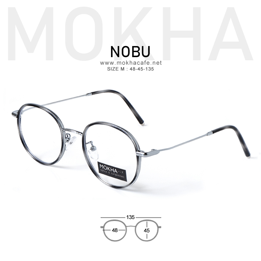 แว่นตา NOBU - black tortoise กรอบแว่นทรงกลม ขาโลหะ น้ำหนักเบา กว้าง 135 มม.(sizeM) H45