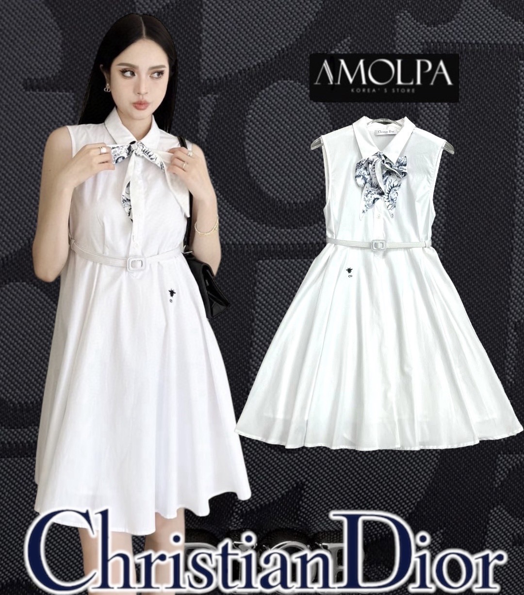 DRESS CD. มาพร้อม เข็มขัด/ผ้าลาย DIOR อเนกประสงค์ จะผูกคอ หรือผูกผมได้หมด สินค้าคุณภาพ (พร้อมส่ง)