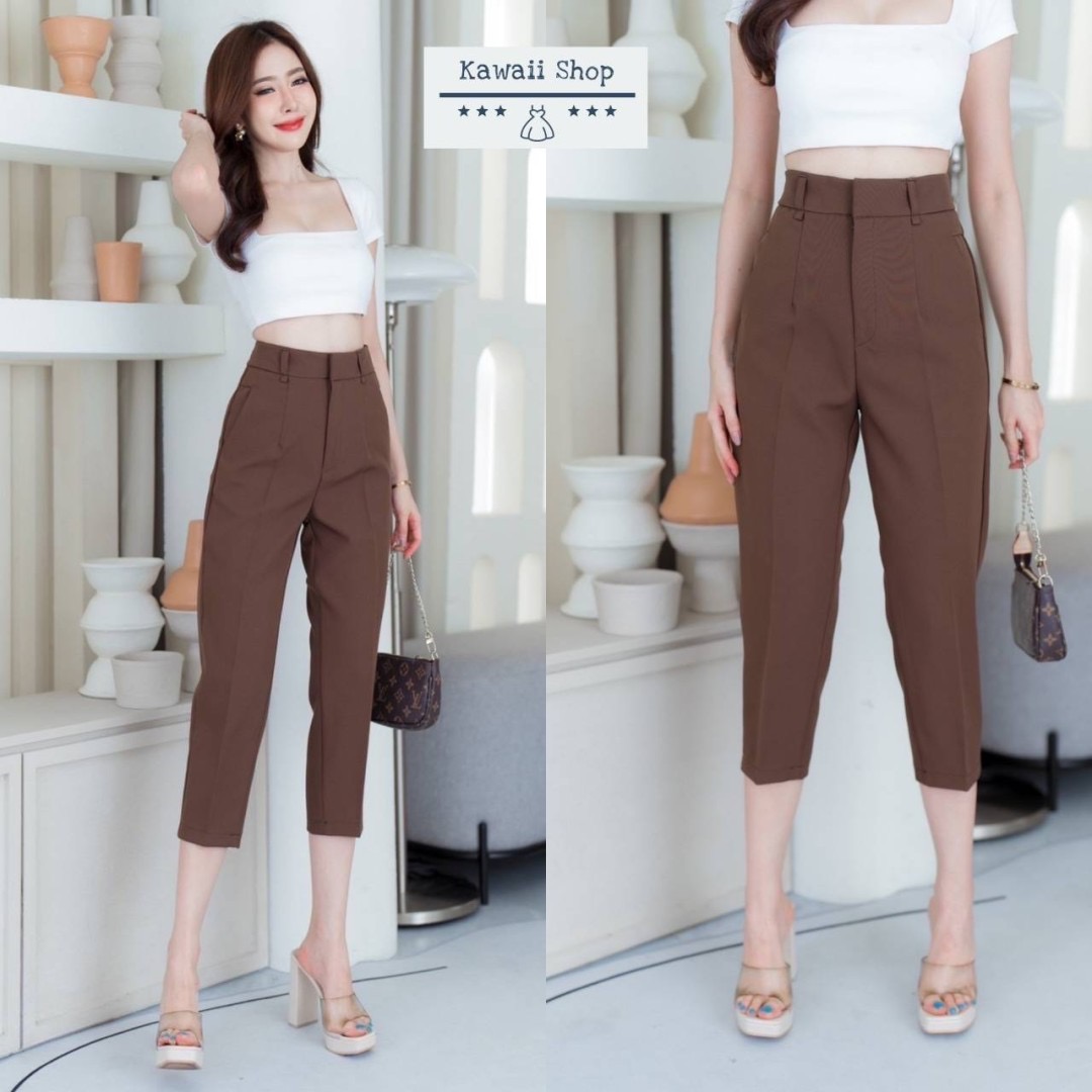 กางเกง7ส่วน ทรงขาเดฟ แต่งหูเข็มขัด ติดตะขอ ซิปหน้า มีกระเป๋าข้าง ผ้าไมโคร ใส่สบาย : สินค้าคุณภาพ (พร้อมส่ง)