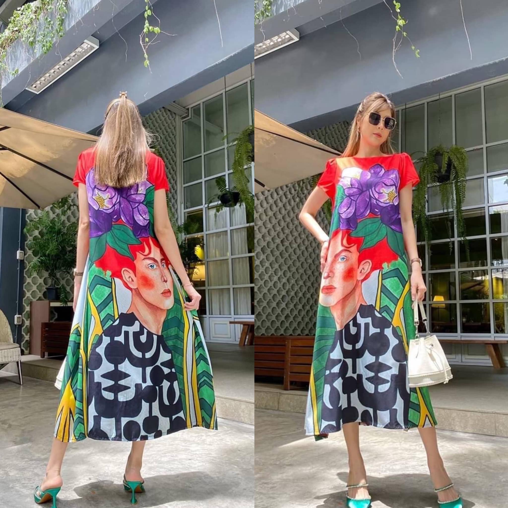 แม็กซี่เดรสทรงคอปาด แขนตุ๊กตา ใส่สบาย 👍🏻 สินค้าคุณภาพ (พร้อมส่ง)