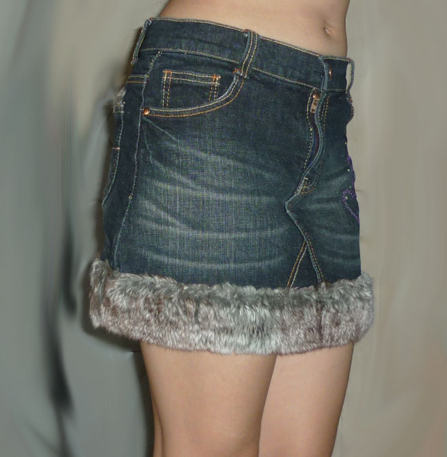 #2กระโปรงยีนส์แต่งเฟอร์ น่ารักเซ็กซี่ 28-34-13