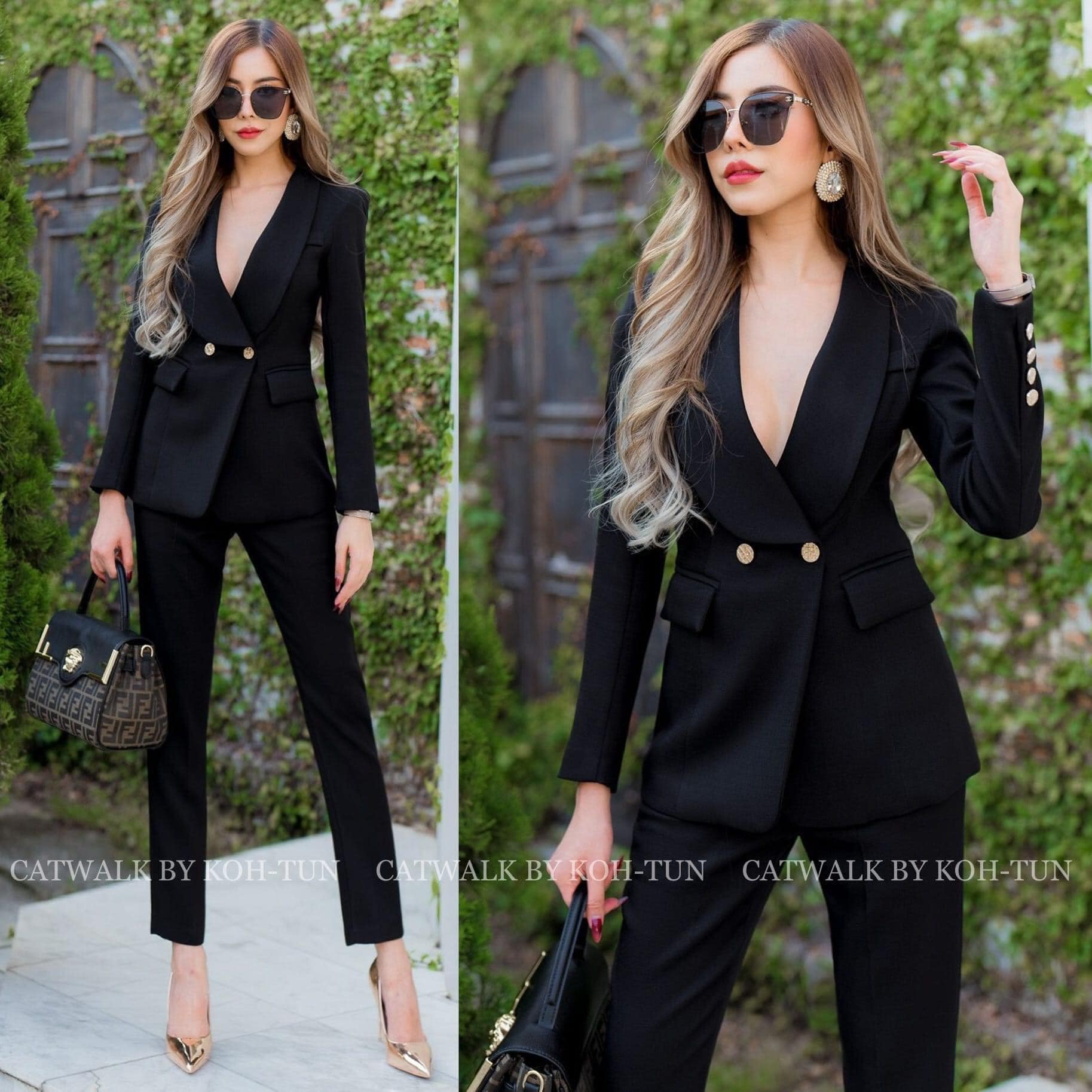 เซตเบลเซอร์คอกล้วย+กางเกงขายาวทรงสวย เนื้อผ้าสวยมาก เป็นผ้าลายทอ ตัวเบลเซอร์เป็น ทรงเข้ารูป สินค้าคุณภาพ (พร้อมส่ง)