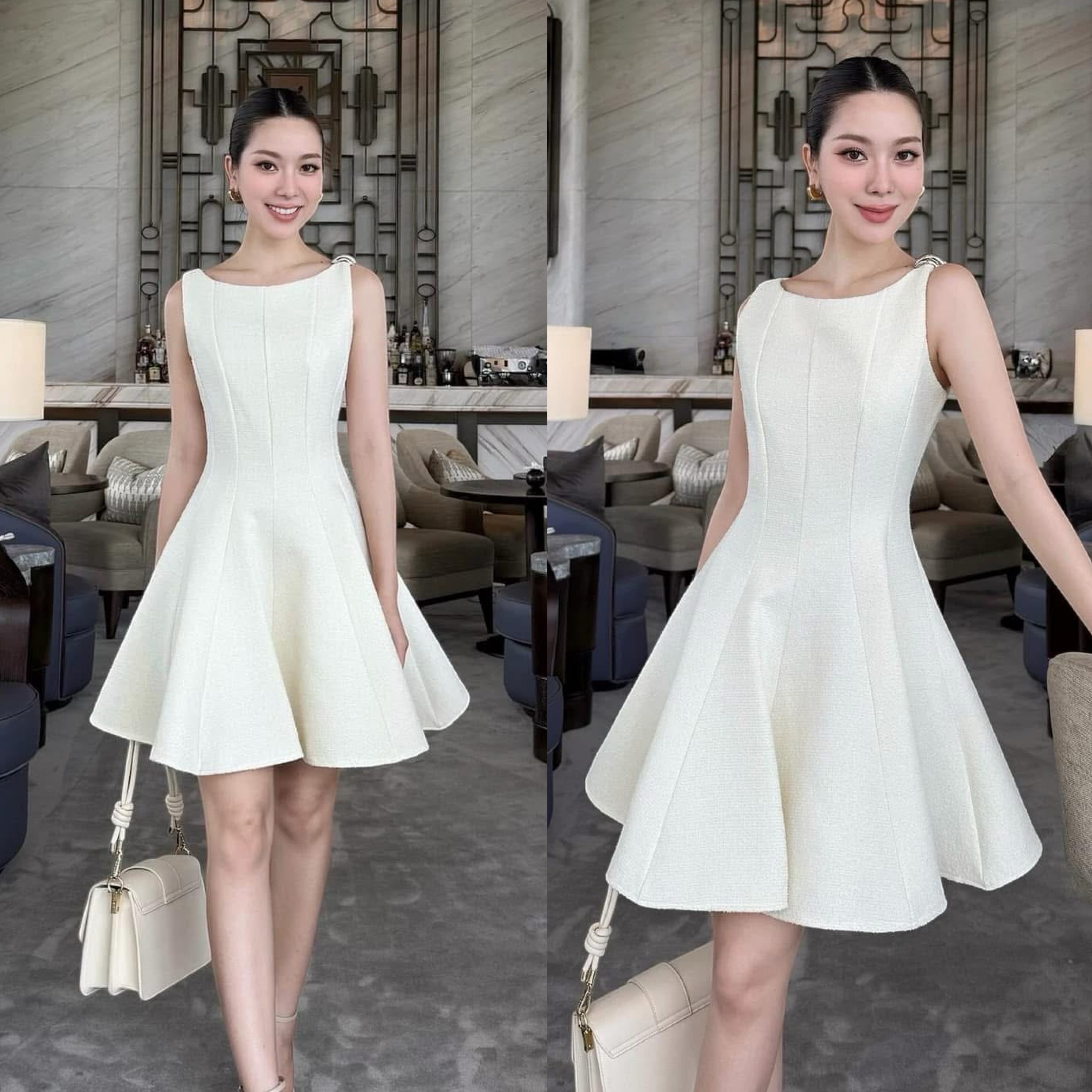 มินิเดรสดีไซน์น่ารักๆ ผ้าทวิตชาแนล ใส่สบาย : สินค้าคุณภาพ (พร้อมส่ง)