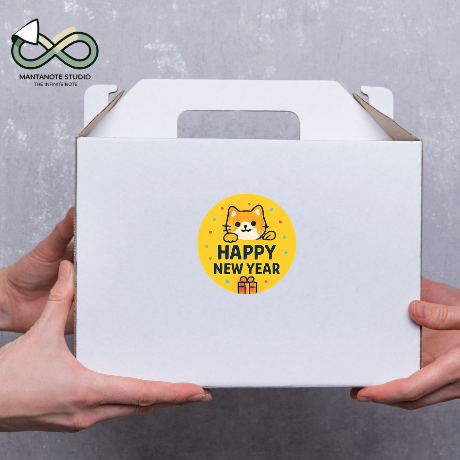 สติ๊กเกอร์ปีใหม่ Happy New Year | สติ๊กเกอร์ตกแต่งของขวัญปีใหม่ | สติ๊กเกอร์ถุงขนม แพ็กเกจของขวัญ น่ารักพรีเมียม