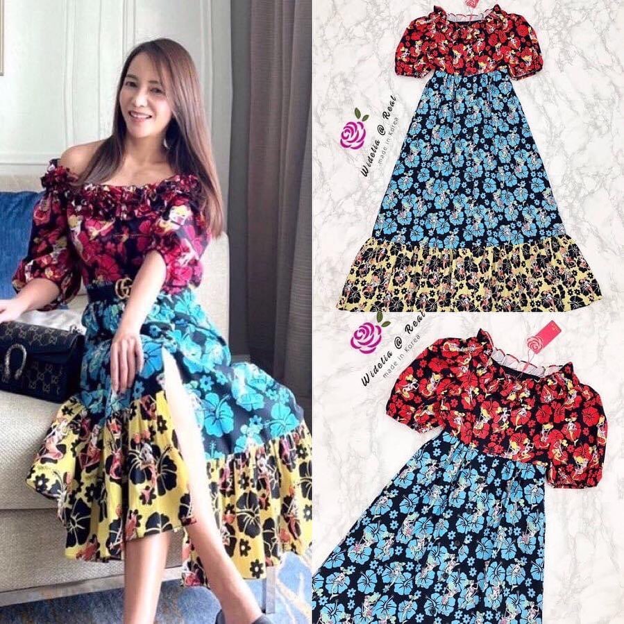 แม็กซี่เดรสตัวยาวแขนพอง แสนสวย ตัวนี้สวยปังมาก เนื้อผ้าลายดอกไม้เย็บสลับสี เนื้อผ้าอย่างดีใส่สบาย สินค้าคุณภาพ (พร้อมส่ง)