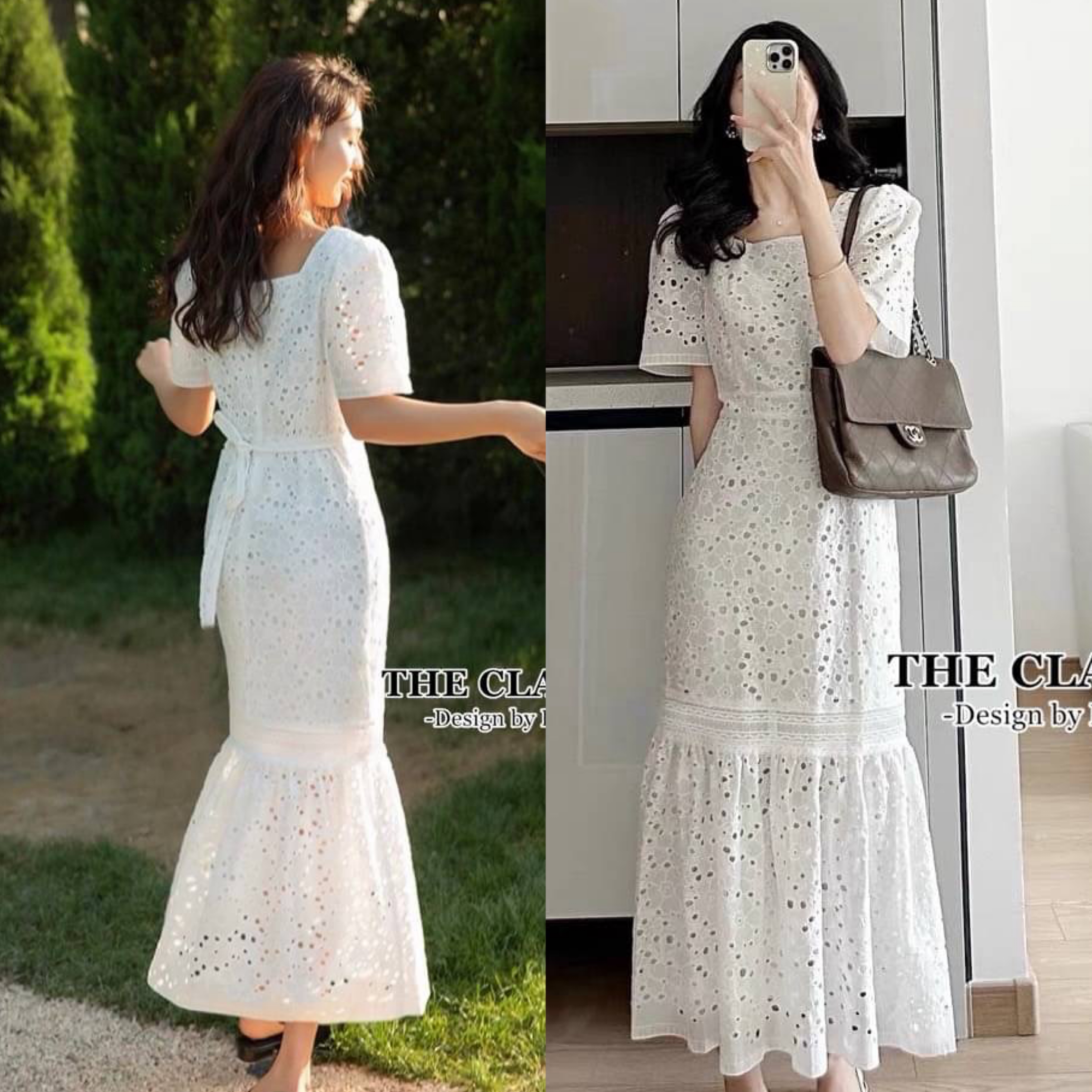 เดรสยาวโบว์เอว ใช้ผ้าเนื้อดีฉลุลวดลายปัก ขอบรอบตัว คอเหลี่ยมซิปซ่อนด้านหลัง ช่วงเอวมีโบว์ผูกด้านหน้าหรือด้านหลังก็ได้ค่ะ : สินค้าคุณภาพ (พร้อมส่ง)