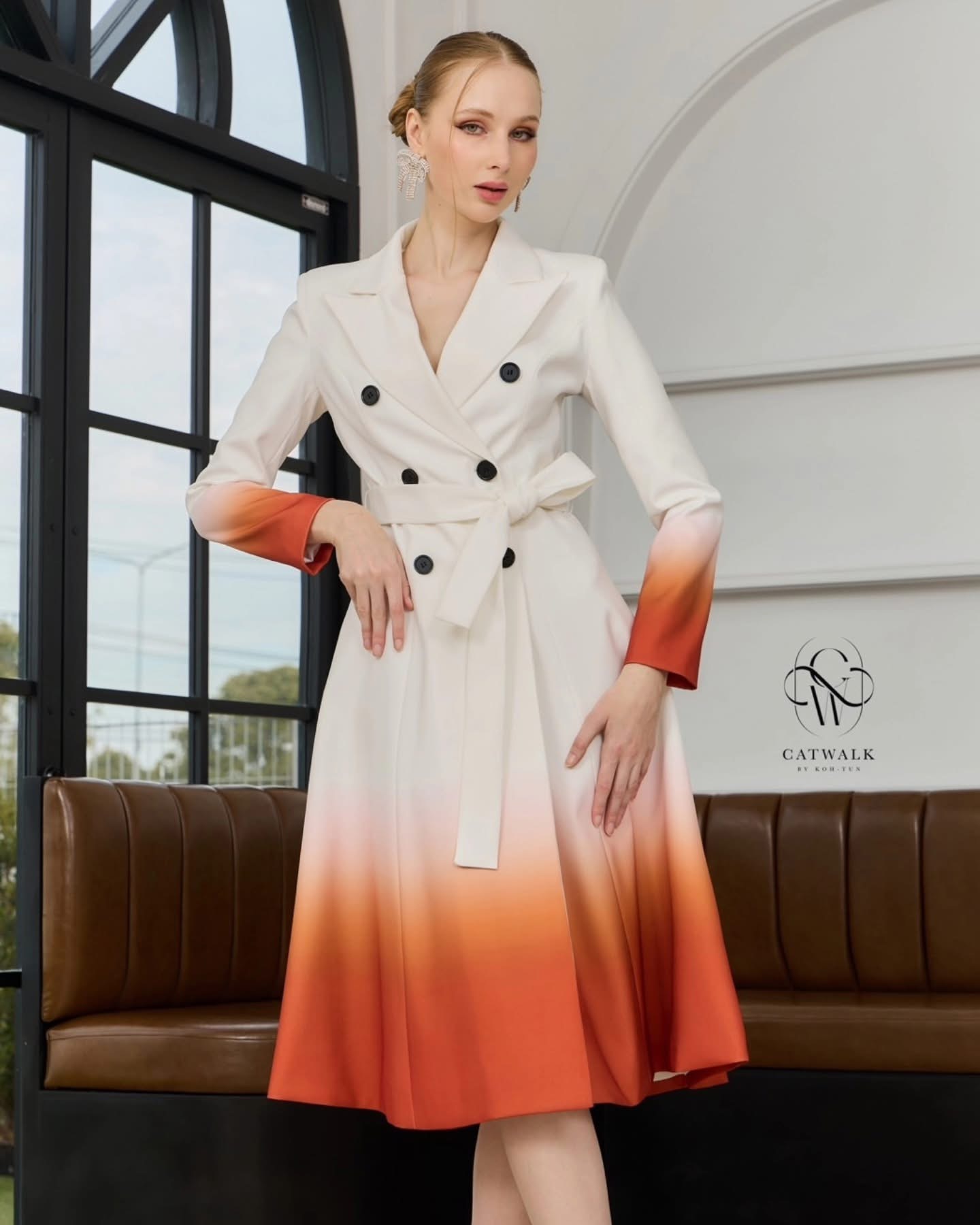 เดรสปกสูทไล่สี เนื้อผ้าเกรดเอเป็นเนื้อผ้าพิมพ์ไล่โทนสี งาน hiend ใส่สบาย : สินค้าคุณภาพ (พร้อมส่ง)