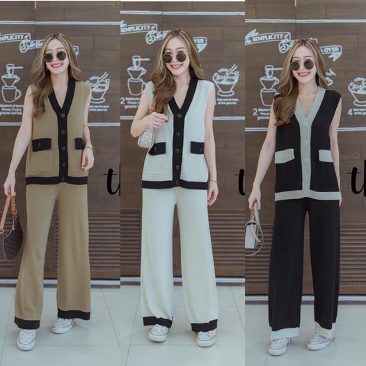 Set 2 ชิ้น เสื้อคอวีแต่งกระดุมหน้า ดีเทลมีกระเป๋าด้านหน้า ใช้งานได้จริง แต่งกุ๊นขอบตัดกับสีชุด มาพร้อมกางเกง ขายาวเอวยืด แมตเข้าชุด : สินค้าคุณภาพ (พร้อมส่ง)