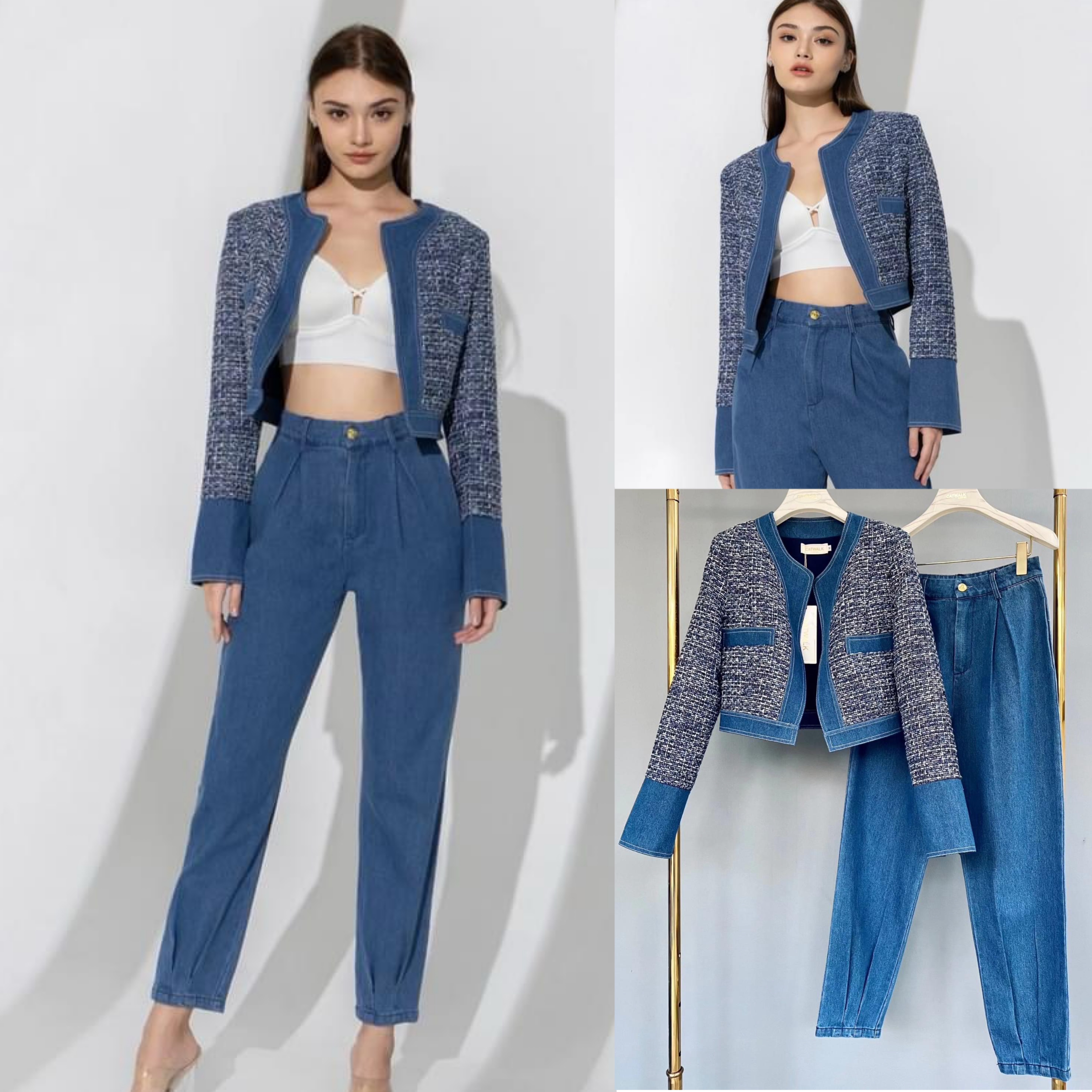 กับเซตแจ็คเก็ต ทวิตแต่งขอบยีนส์+กางเกงขายาวทรงสวย ใส่สบาย สินค้าคุณภาพ (พร้อมส่ง)