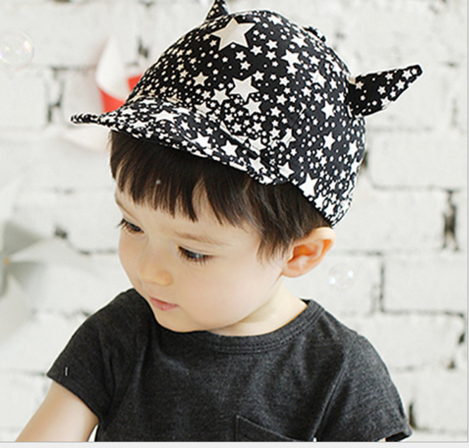 หมวกเด็ก หมวกแก็ปเด็กเล็ก 6-24 เดือน Devil ลายดาวสีขาวดำเท่ๆ สไตล์เด็กเกาหลี