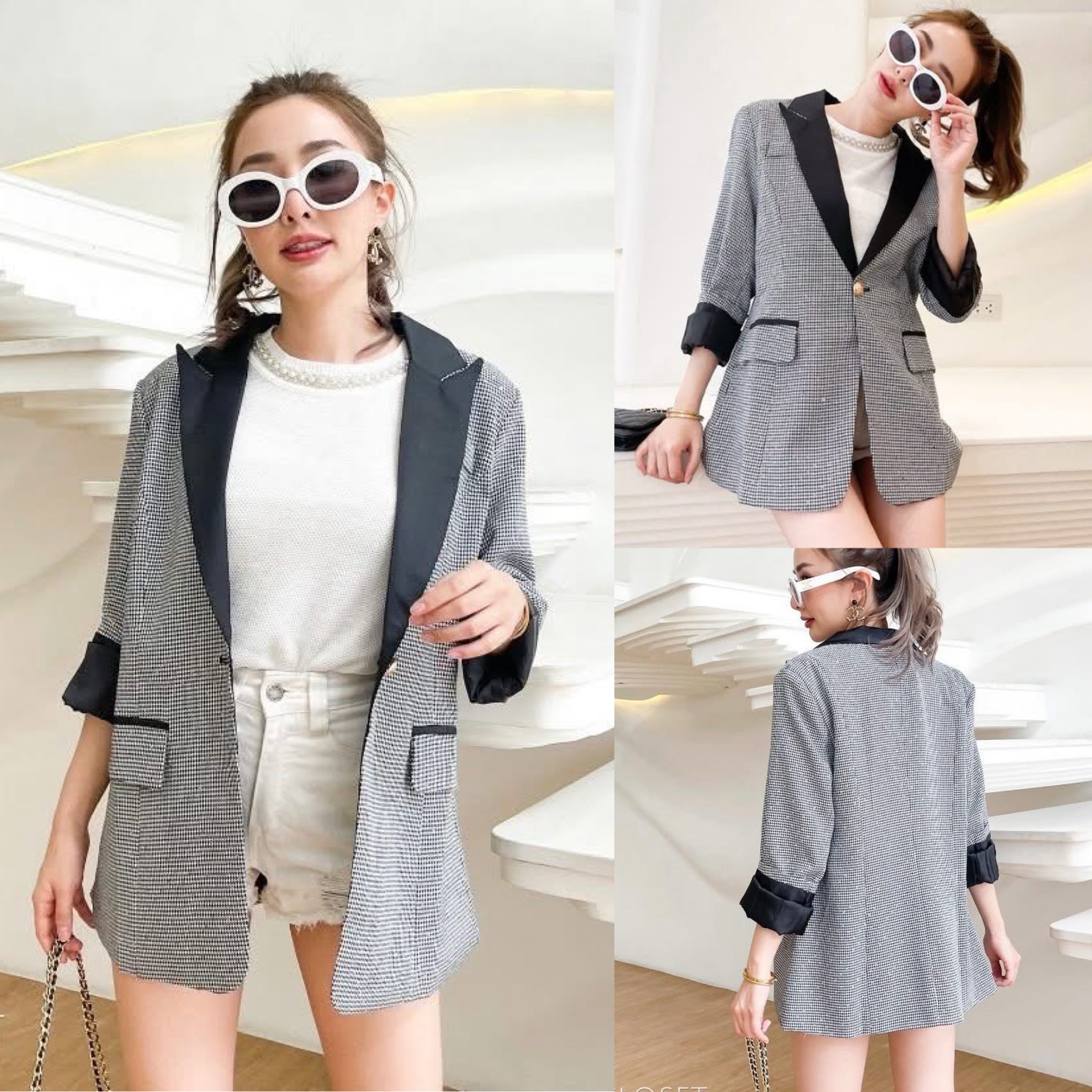 เสื้อBlazer ผ้าสูทชิโนริเล็กวิ้งๆใส่ทำงานได้ ใส่ลำรองสวย ซับในทั้งตัว กระเป๋าจริงด้านหน้า ใส่สบาย : สินค้าคุณภาพ (พร้อมส่ง)