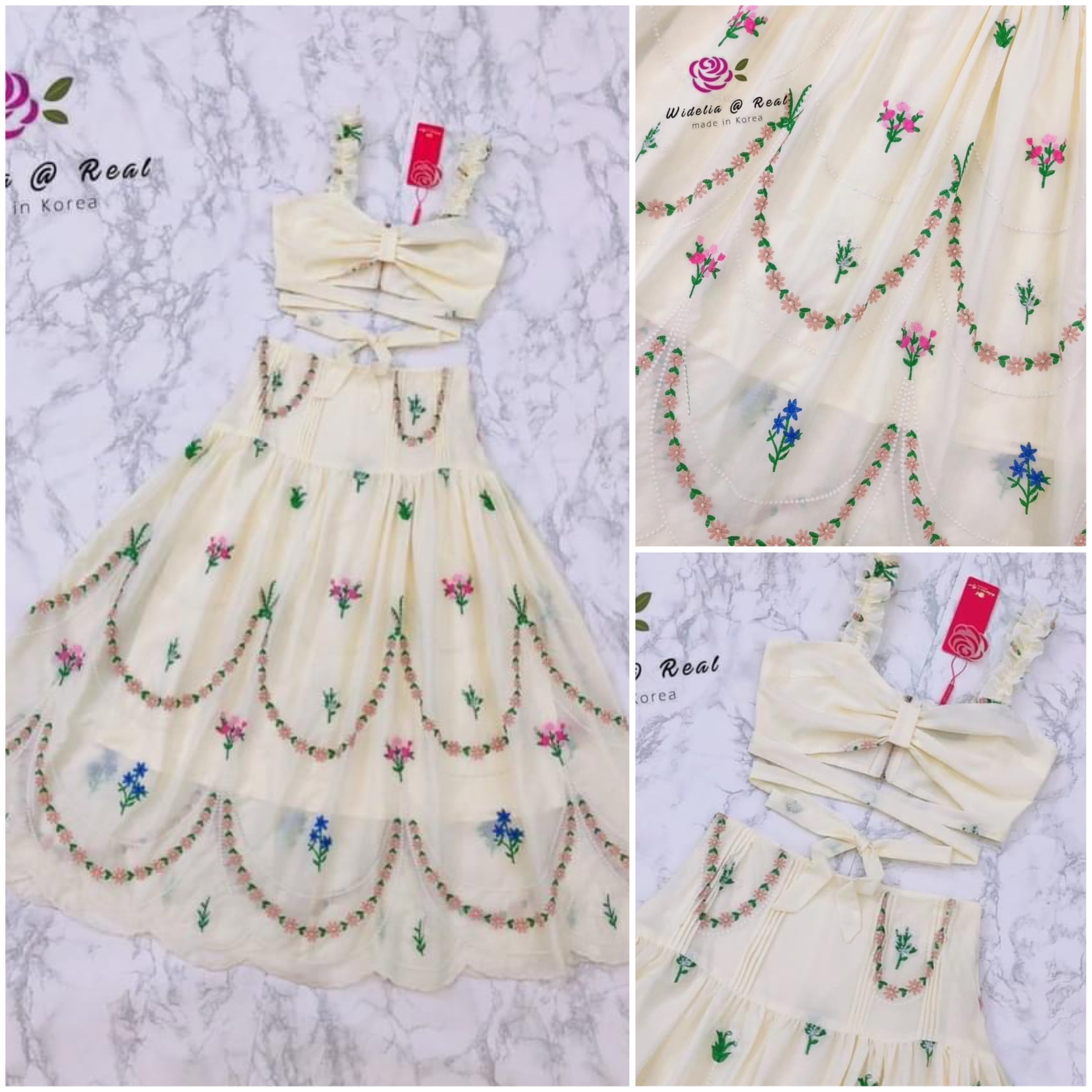 เซตเสื้อบราตัวสวยทรงดี มีกิมมิคสายพันรอบเอวผูกโบเก๋ มาเค้าชุดกับ กระโปรงทรงเอบานพริ้วสวย ใส่สบาย สินค้าคุณภาพ (พร้อมส่ง)