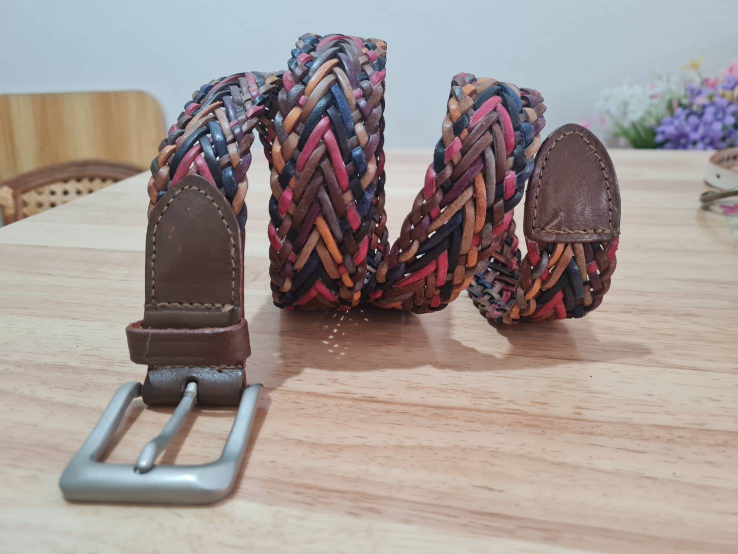 เข็มขัดหนังแท้ หนังสานสลับสี สวยมาก