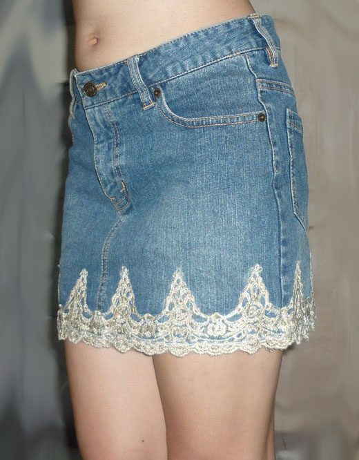 กระโปรงยีนส์แต่งชายลูกไม้ สวยมากกก 30-33-12