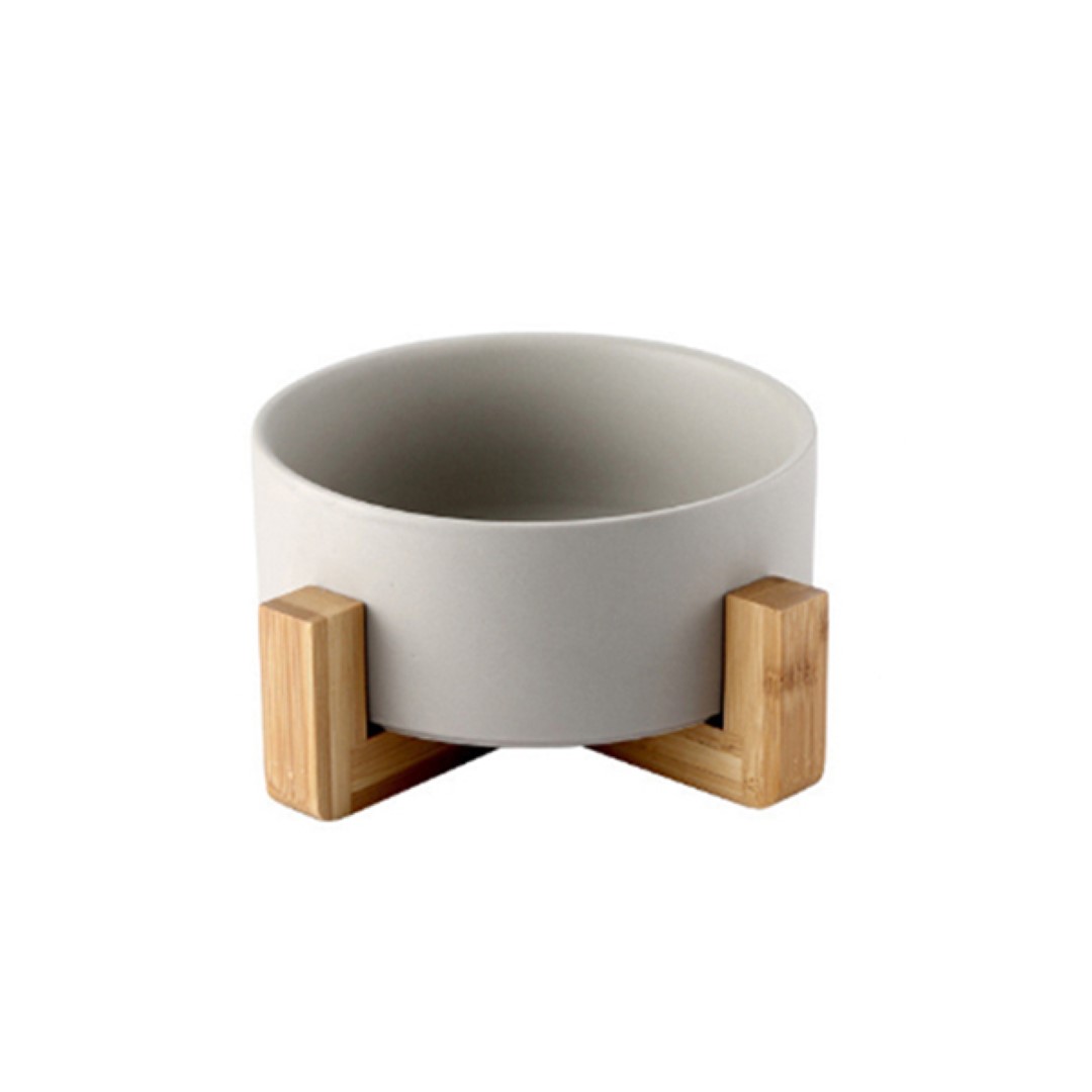 ชามเซรามิคสัตว์เลี้ยง Petsuka พร้อมฐานรองสไตล์ญี่ปุ่น สำหรับสุนัขและแมว สีเทา 850 ml