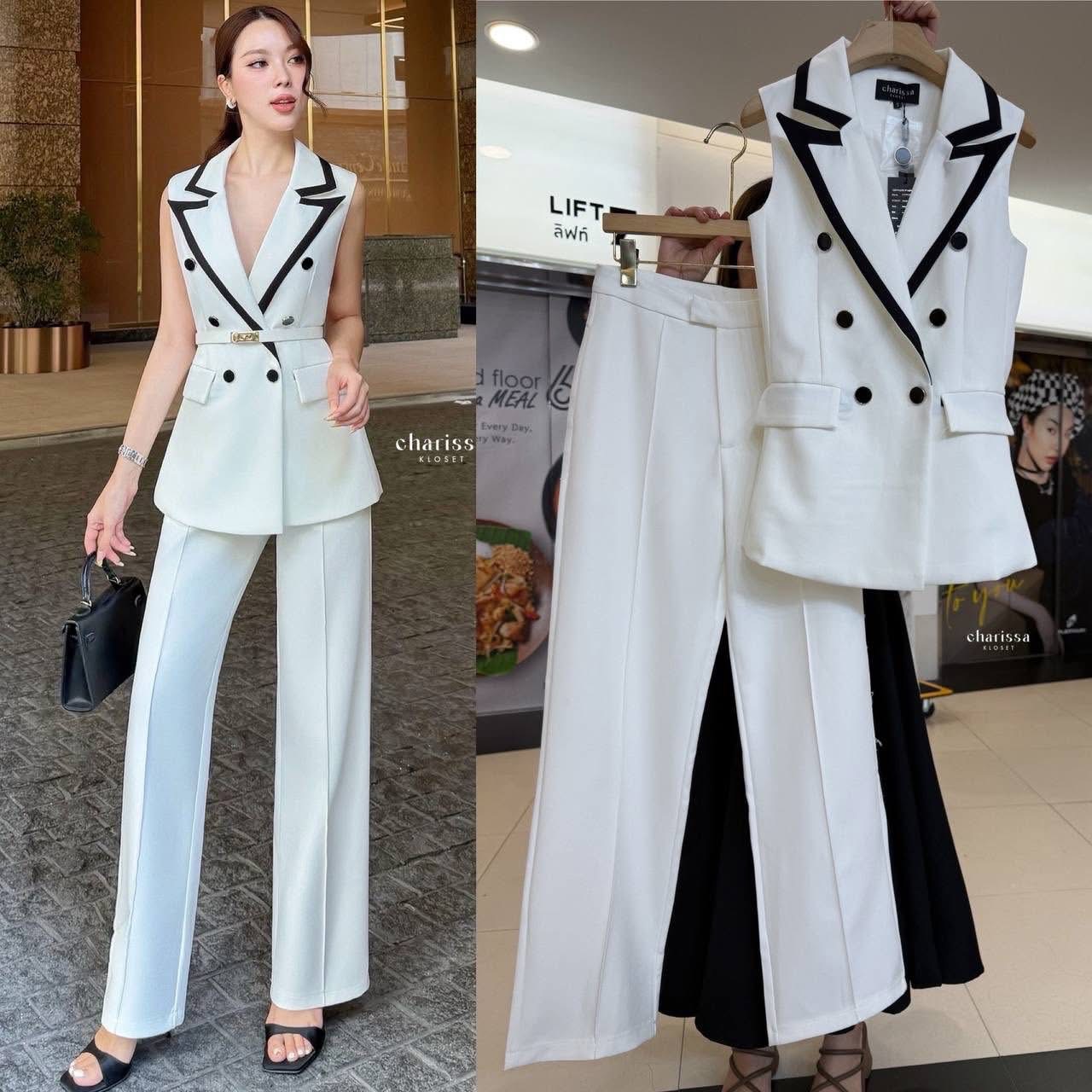 เซ็ท 3 ชิ้น: เสื้อแขนกุด+กางเกง+เข็มขัด ใส่สบาย : สินค้าคุณภาพ (พร้อมส่ง)