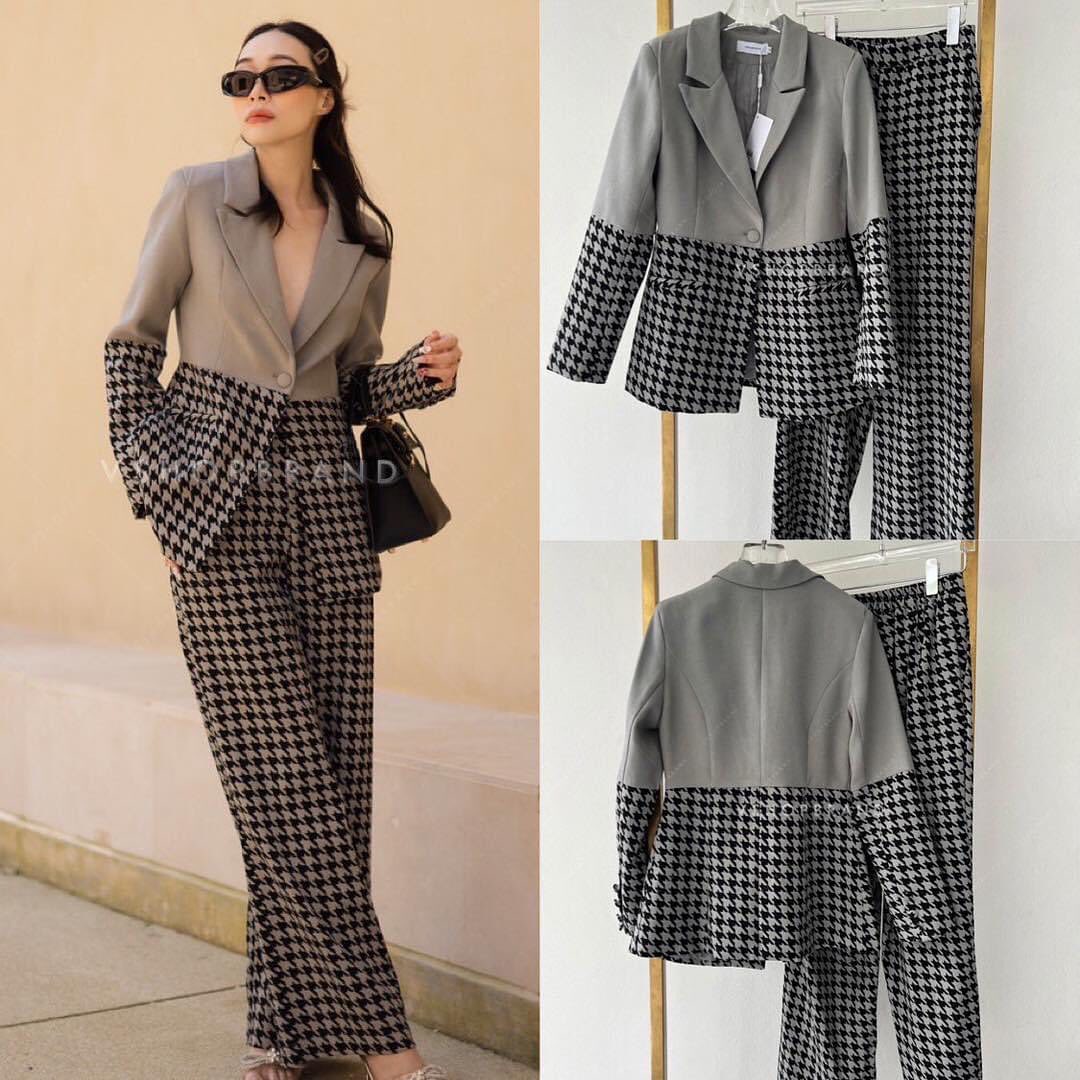 Set สูททูโทน + กางเกงขาวยาวลายชิโน : สินค้าคุณภาพ (พร้อมส่ง)