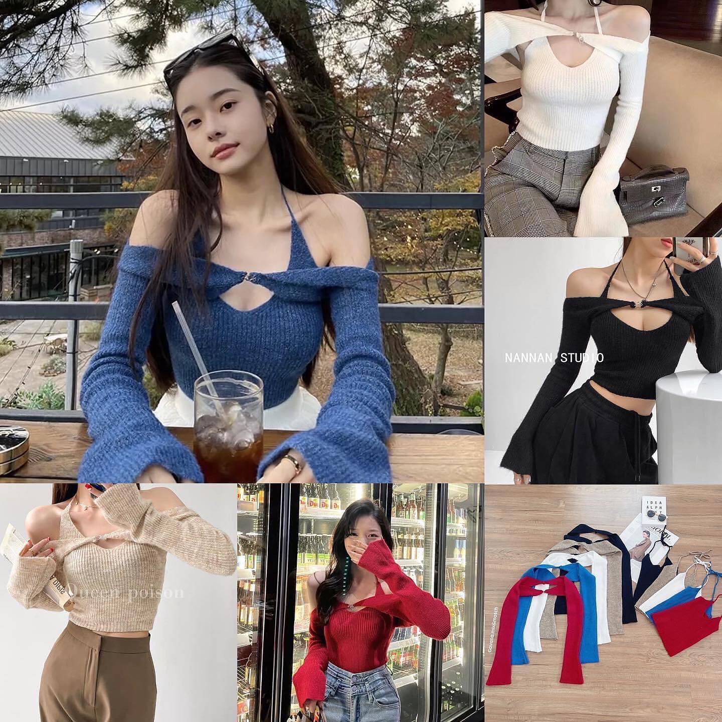 set 2 pcs เสื้อเกาะอกไหมพรมผูกเชือกคล้องคอ + ใส่เข้าเซตกับปลอดแขนเกี่ยวตะขอหน้า เซ็กซี่สุดๆ : สินค้าคุณภาพ (พร้อมส่ง)