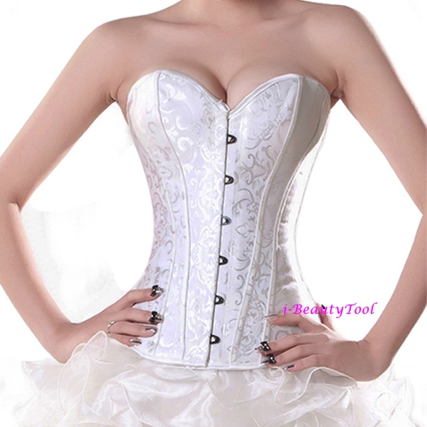 คอร์เซ็ท Corset สีขาวสุดเซ็กซี่ ผ้า SPANDEX ปั้มลาย เนื้อดี ตัดเย็บเยี่ยม !!