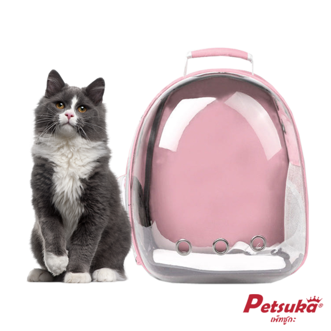กระเป๋าสะพายสัตว์เลี้ยง Petsuka แบบแคปซูลอวกาศ ด้านหน้าโปร่งใส สีชมพู