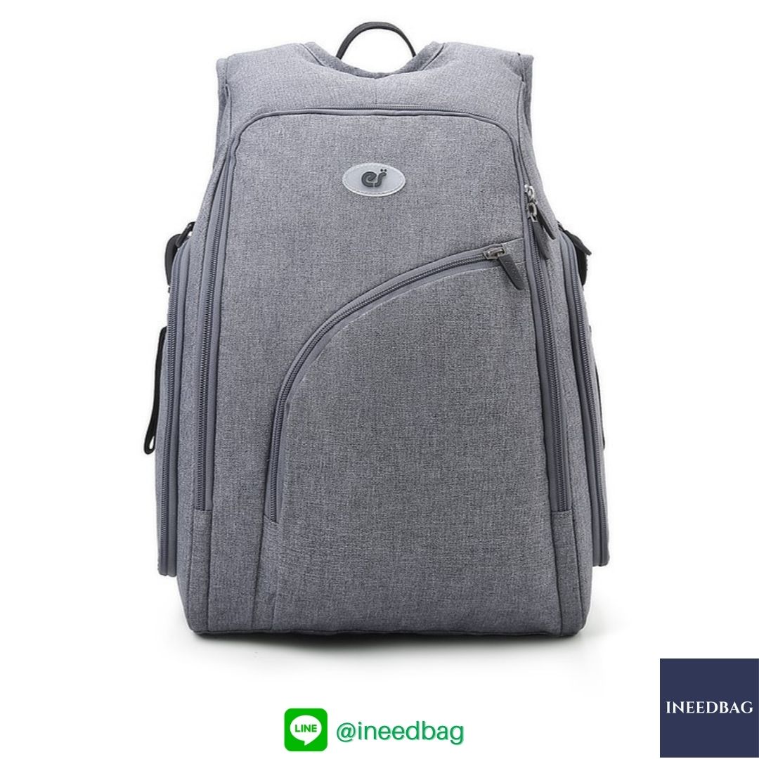 Ecosusi กระเป๋าคุณแม่, กระเป๋าสัมภาระคุณแม่, กระเป๋าแม่ลูกอ่อน แบบเป้ มาพร้อมแผ่นรองเปลี่ยนผ้าอ้อม, ช่องเก็บความร้อน-เย็น (New Version Grey) + Wet Pocket + Wipe Pocket