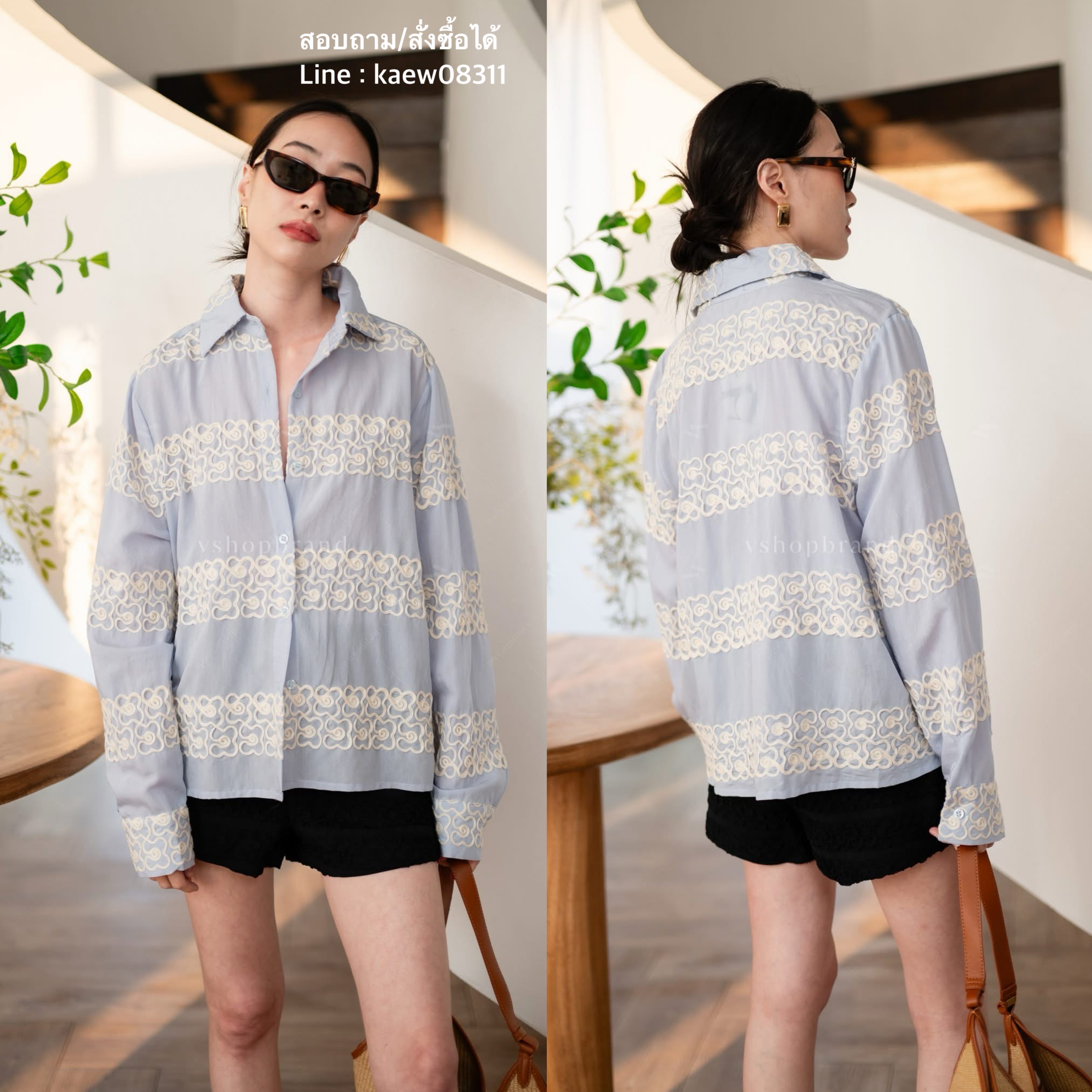 เชิ้ตแขนยาวเดินด้ายลายดอกมินิ ใส่สบาย : สินค้าคุณภาพ (พร้อมส่ง)