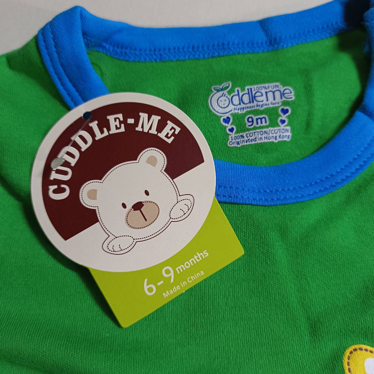 ชุดจั๊มสูทเด็ก แบรนด์แท้ Cuddle me เนื้อผ้าดีมาก ลายยีราฟ สีเขียวสลับฟ้าเข้มสดใส