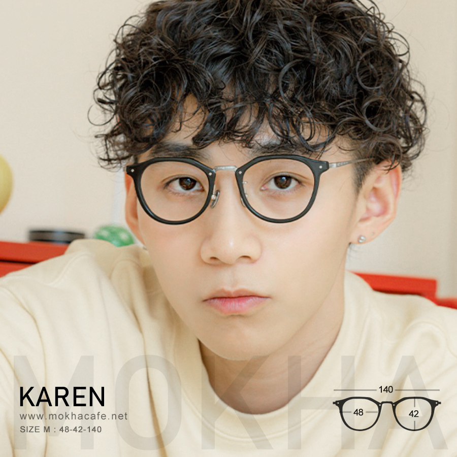 KAREN - black silver กรอบแว่น ทรงหยดน้ำ แว่นตาวินเทจ กว้าง 140 มม.(sizeM) H42