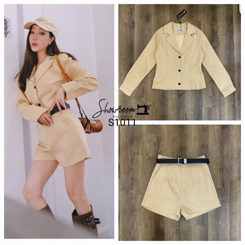 ชุดเซ็ท คือผ้าดีมาก บุซับ อัดกาว เสื้อ+กก ขาสั้น +เข็มขัด ทรงสวย ไม่รั้งเป้าเลยตัดมาดีมาก ใส่สบาย : สินค้าคุณภาพ (พร้อมส่ง)
