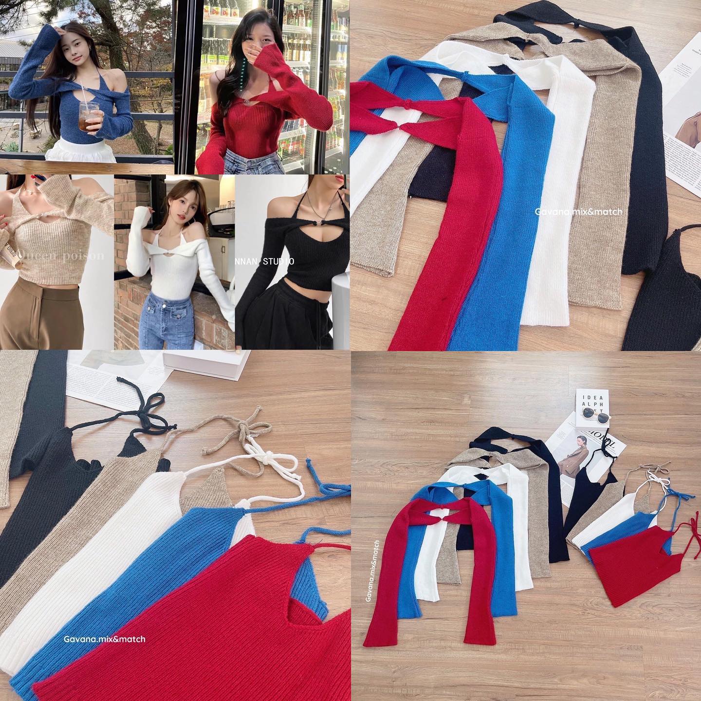 set 2 pcs เสื้อเกาะอกไหมพรมผูกเชือกคล้องคอ + ใส่เข้าเซตกับปลอดแขนเกี่ยวตะขอหน้า เซ็กซี่สุดๆ : สินค้าคุณภาพ (พร้อมส่ง)