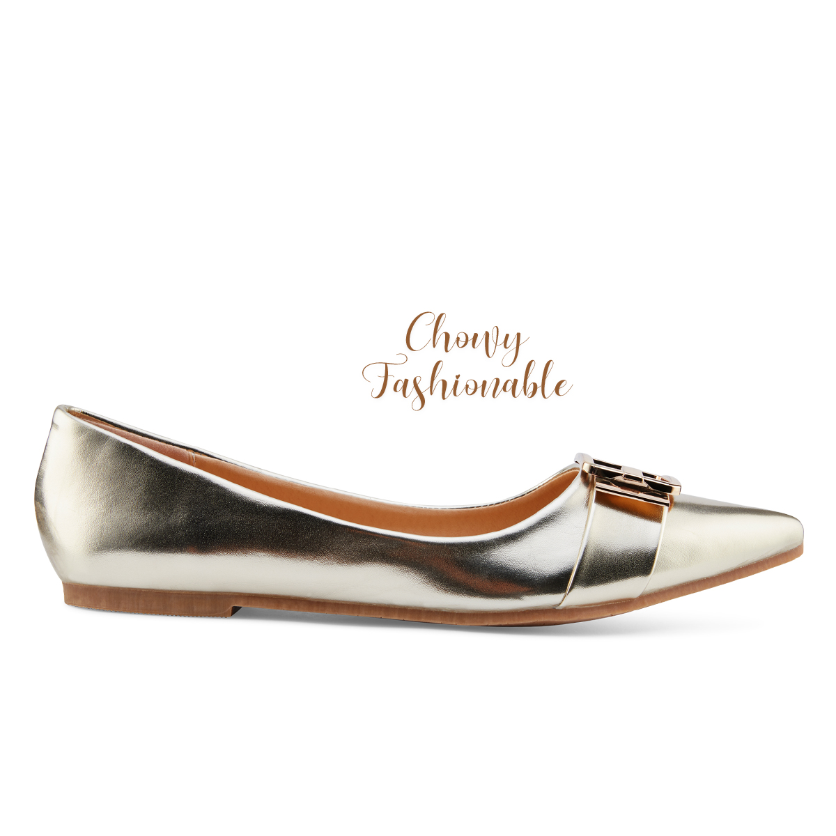 รองเท้าไซส์ใหญ่ 42-46 ส้นแบนไซส์ใหญ่ สีทองแชมเปญ งานนำเข้าเกาหลี แต่งเข็มขัด KR0873GO