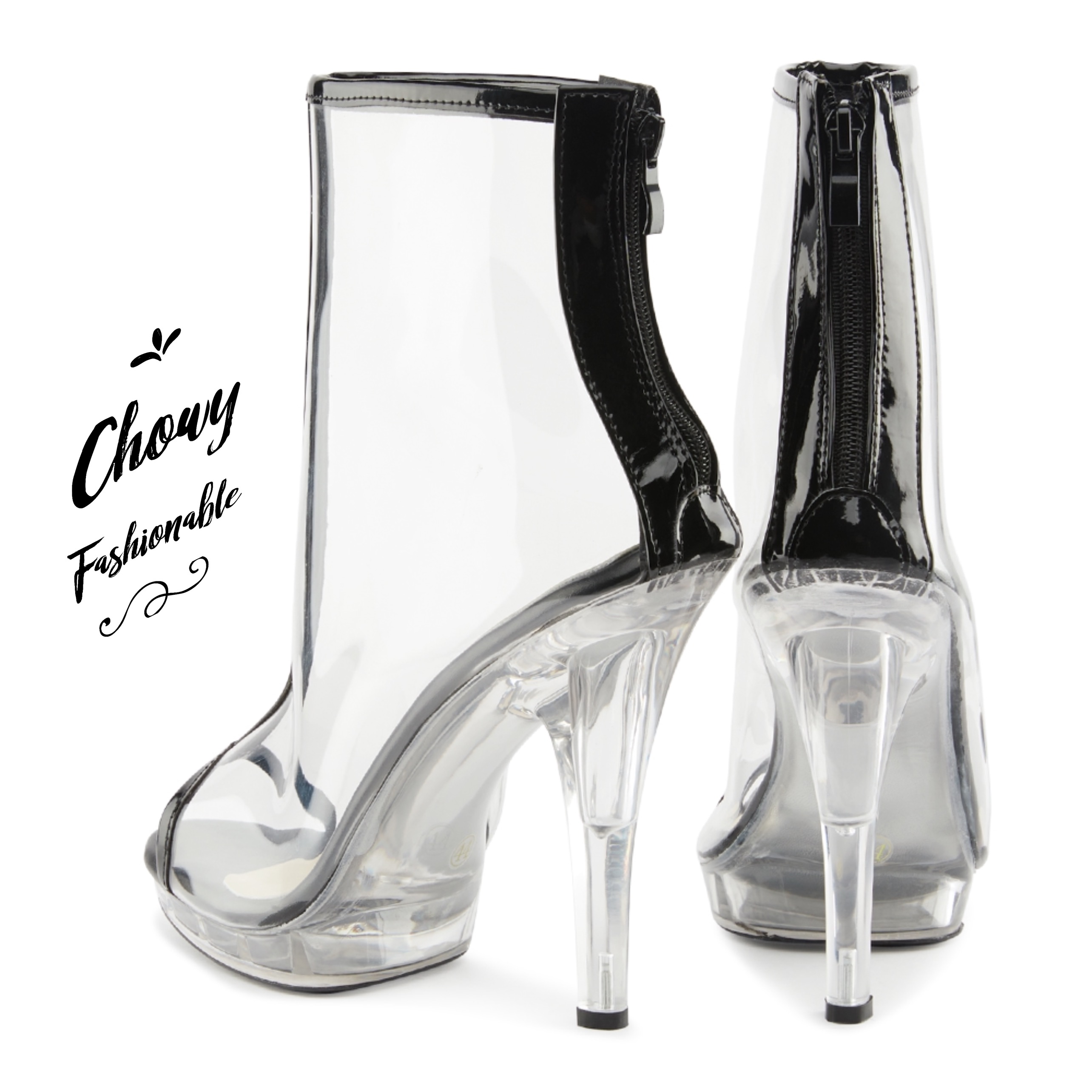 รองเท้าไซส์ใหญ่ 44 ส้นสูงไซส์ใหญ่ Transparent รองเท้าแก้วไซส์ใหญ่ PU ใส CHOWY KR1051BL13