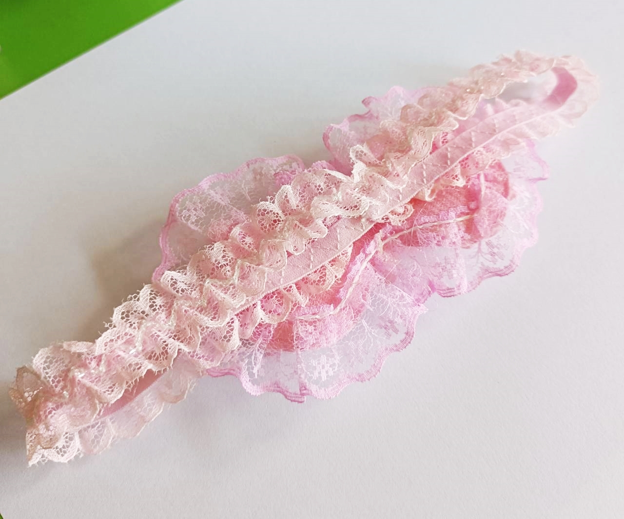 NanaBaby ผ้าคาดผมทารก ที่คาดผมเด็กอ่อน ผ้าคาดผมเด็กอ่อน สีชมพูสวยหวาน ผ้าลูกไม้ประดับมุกและดอกไม้น่ารัก