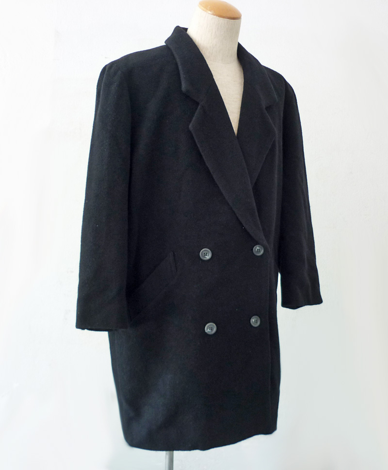 โค้ทขนสัตว์สีดำ หนาอุ่นติดลบ