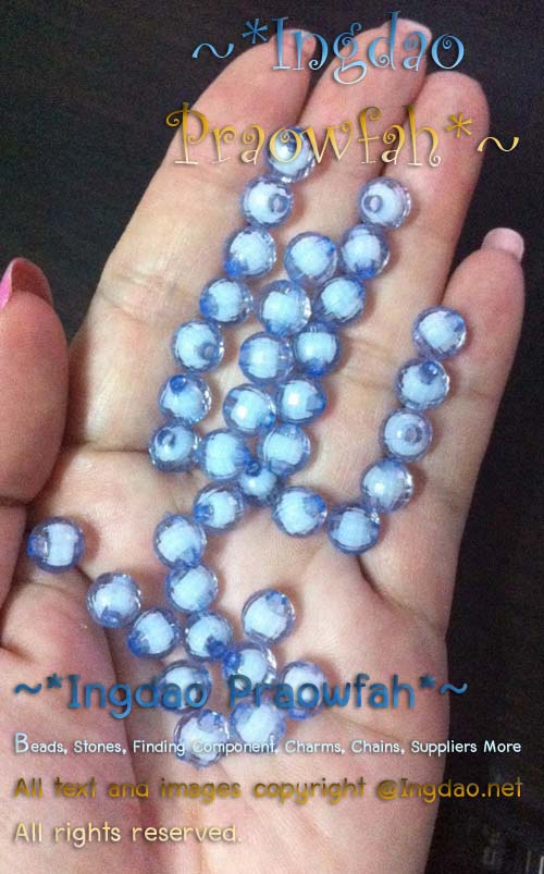 5038bl ลูกปัดอะครีลิคกลมตัดเหลี่ยมสอดใส้ลูกปัดกลมขาว ขนาด 8 มิล. สีฟ้า (10 กรัม/40 ชิ้น)