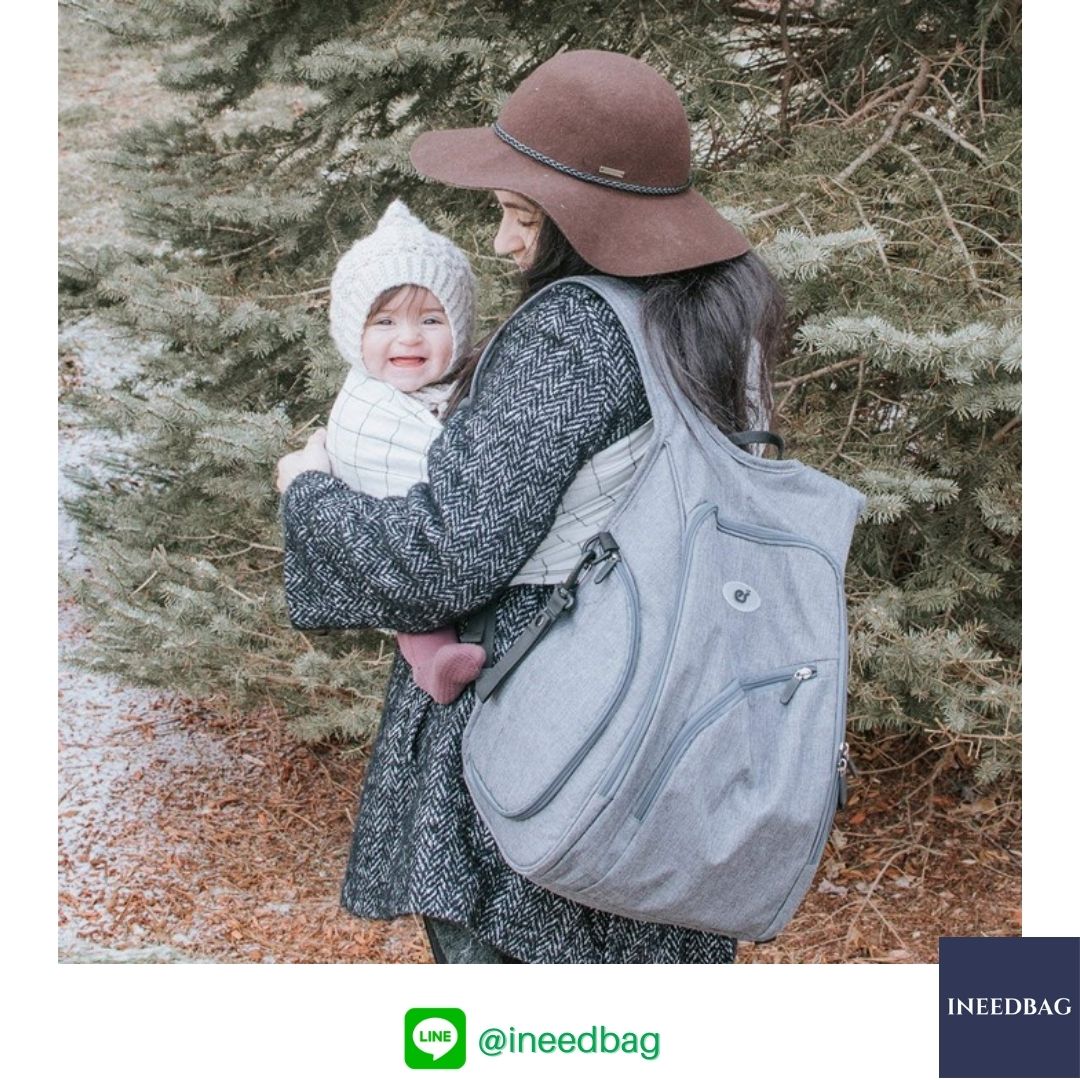 Ecosusi กระเป๋าคุณแม่, กระเป๋าสัมภาระคุณแม่, กระเป๋าแม่ลูกอ่อน แบบเป้ มาพร้อมแผ่นรองเปลี่ยนผ้าอ้อม, ช่องเก็บความร้อน-เย็น (New Version Grey) + Wet Pocket + Wipe Pocket