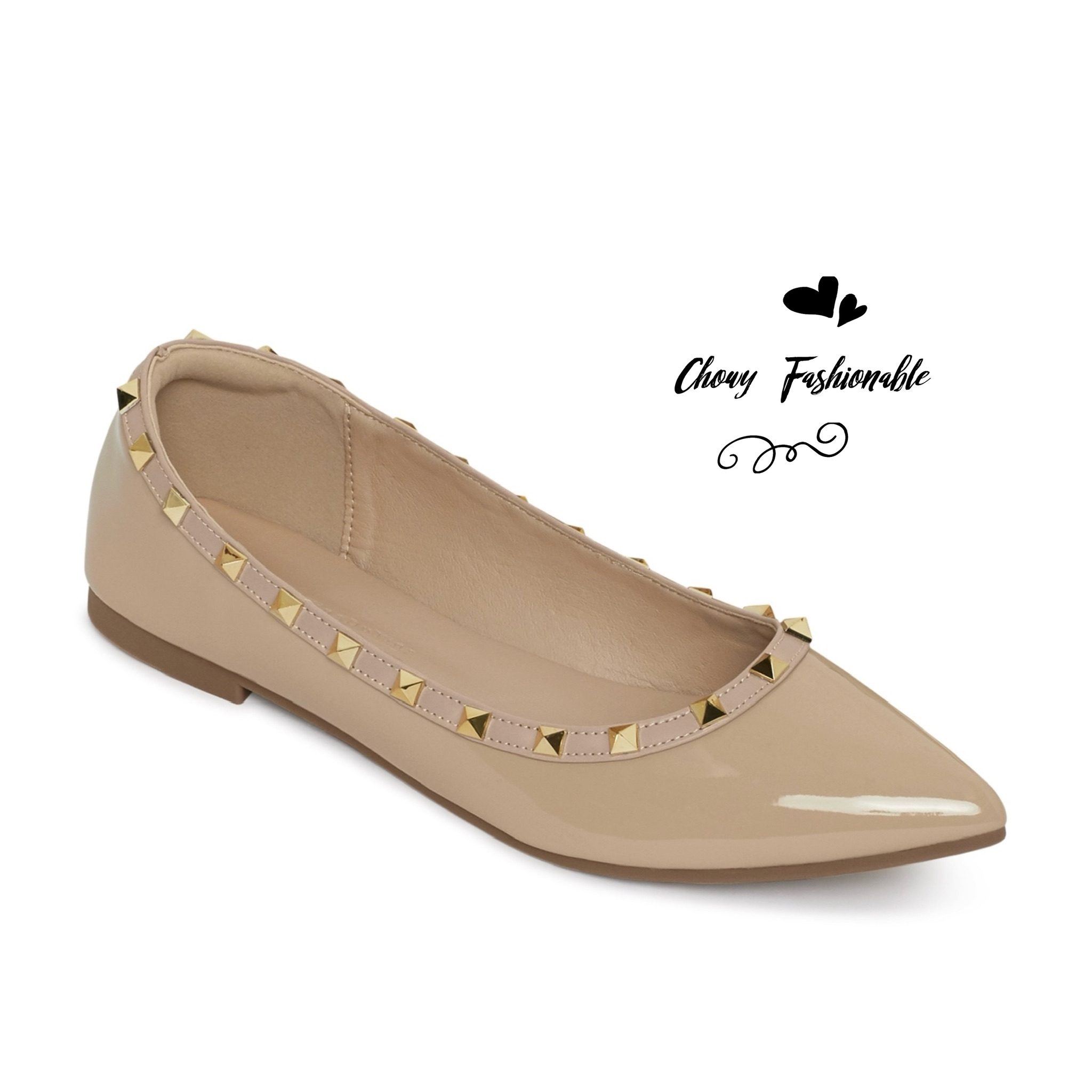 รองเท้าไซส์ใหญ่ 42-48 หัวแหลมส้นแบนไซส์ใหญ่ สไตล์วาเลนติโน ติดหมุด Metal KR0452