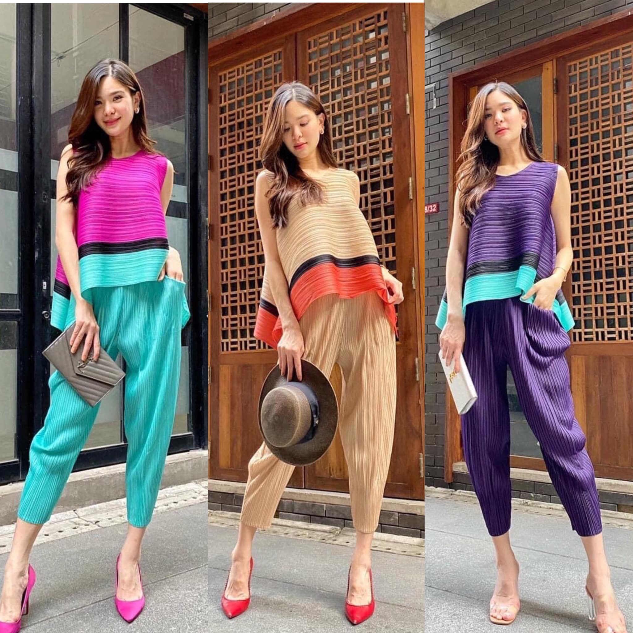 ชุดเซตผ้าอัดพลีทเนื้อดี แบบงาน Brand 😍 : สินค้าคุณภาพ (พร้อมส่ง)