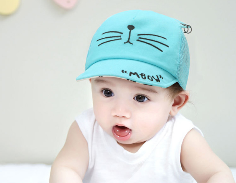 หมวกเด็กเล็ก หมวกเด็กชาย หมวกกันแดดเด็ก วัย 3-18 เดือน หมวกแก็ปเด็กลายแมวสุด Cute